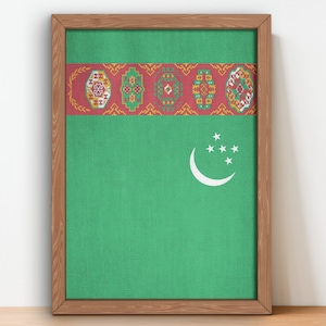 Turkmenistan Flag Poster wall art prints Turkmenistan Vintage Flag
