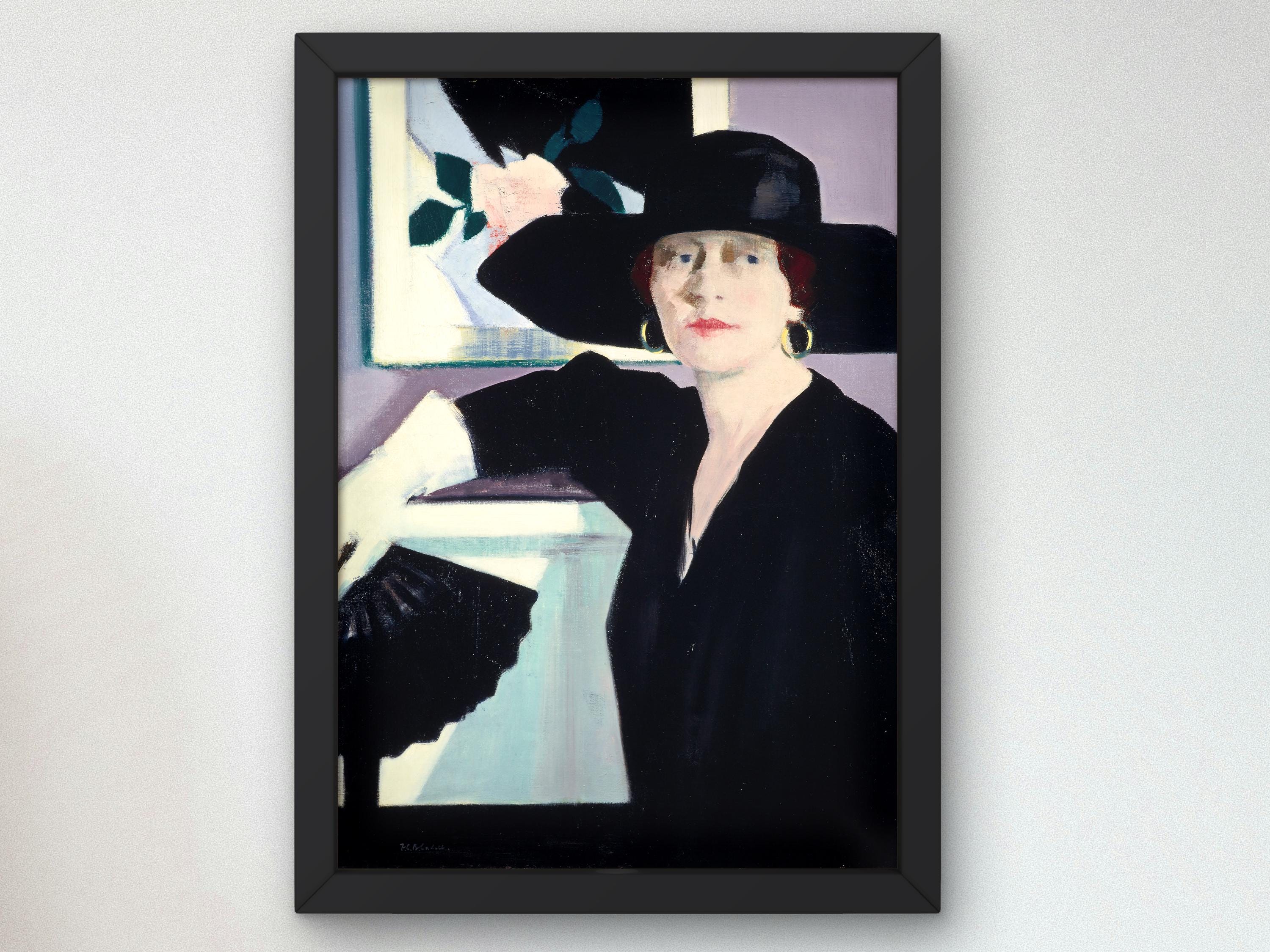 フランシス・カデル作「黒衣の貴婦人の肖像」1921年、美術館品質の油絵