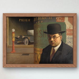 Self Portrait in Front of the Advertising Column by Georg Scholz 1926, Museum Quality Oil Painting, Modern Art home decor, wall art Gift