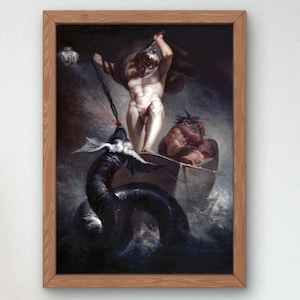 Tor som slår Midgårdsormen av Johann Heinrich Füssli 1790, Väggkonsttryck, Konstreproduktion, Dekor i museikvalitet, Poster