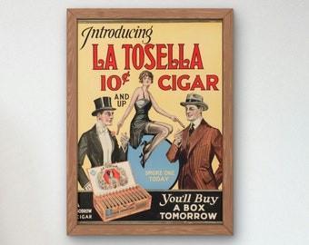 ヴィンテージ La Tosella シガー広告プリント家の装飾ウォールアート、エレガントなシガーラウンジ装飾アートワーク、レトロポスター、新築祝いギフト、タバコ広告