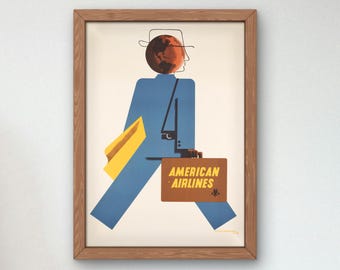 American Airlines Vintage Travel Poster by Edward McKnight Kauffer 1948, Museum Quality print, Modern Art Poster, Vintage ads