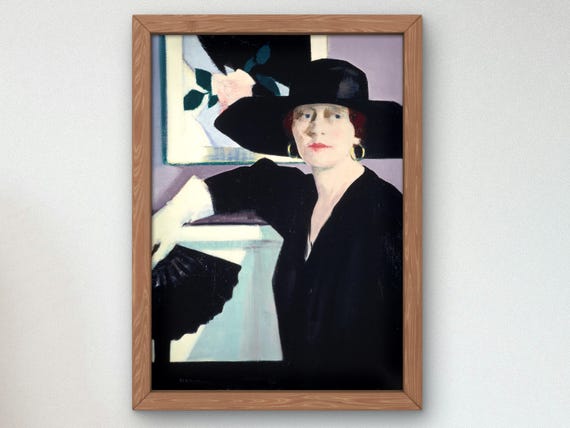 フランシス・カデル作「黒衣の貴婦人の肖像」1921年、美術館品質の油絵