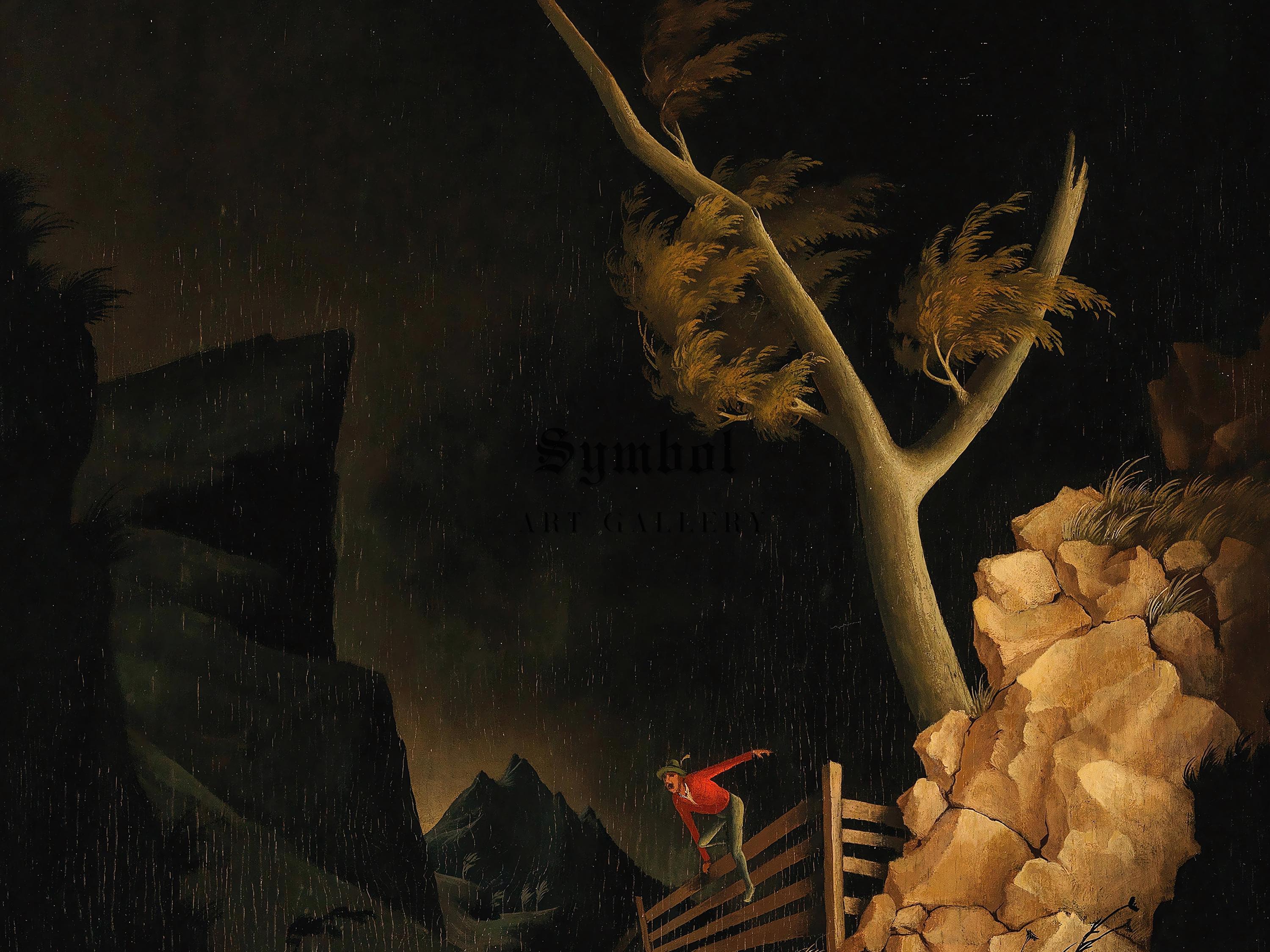 フランツ・セドラチェク作「逃亡者」1928年、美術館品質の油絵、モダン