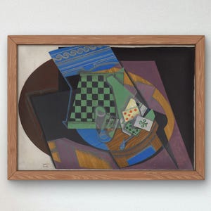 Scacchiera e carte da gioco di Juan Gris 1915, pittura a olio di qualità museale, decorazioni per la casa di arte moderna, poster con stampa artistica da parete