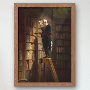 The Bookworm by Carl Spitzweg 1850 Art Print, Museum Quality artwork gallery poster, wall art, classy elegant home decor, Oil Painting