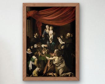 Madonna del Rosario di Caravaggio 1605, dipinto a olio di qualità museale, stampa artistica da parete classica, decorazione per la casa, regalo di inaugurazione della casa
