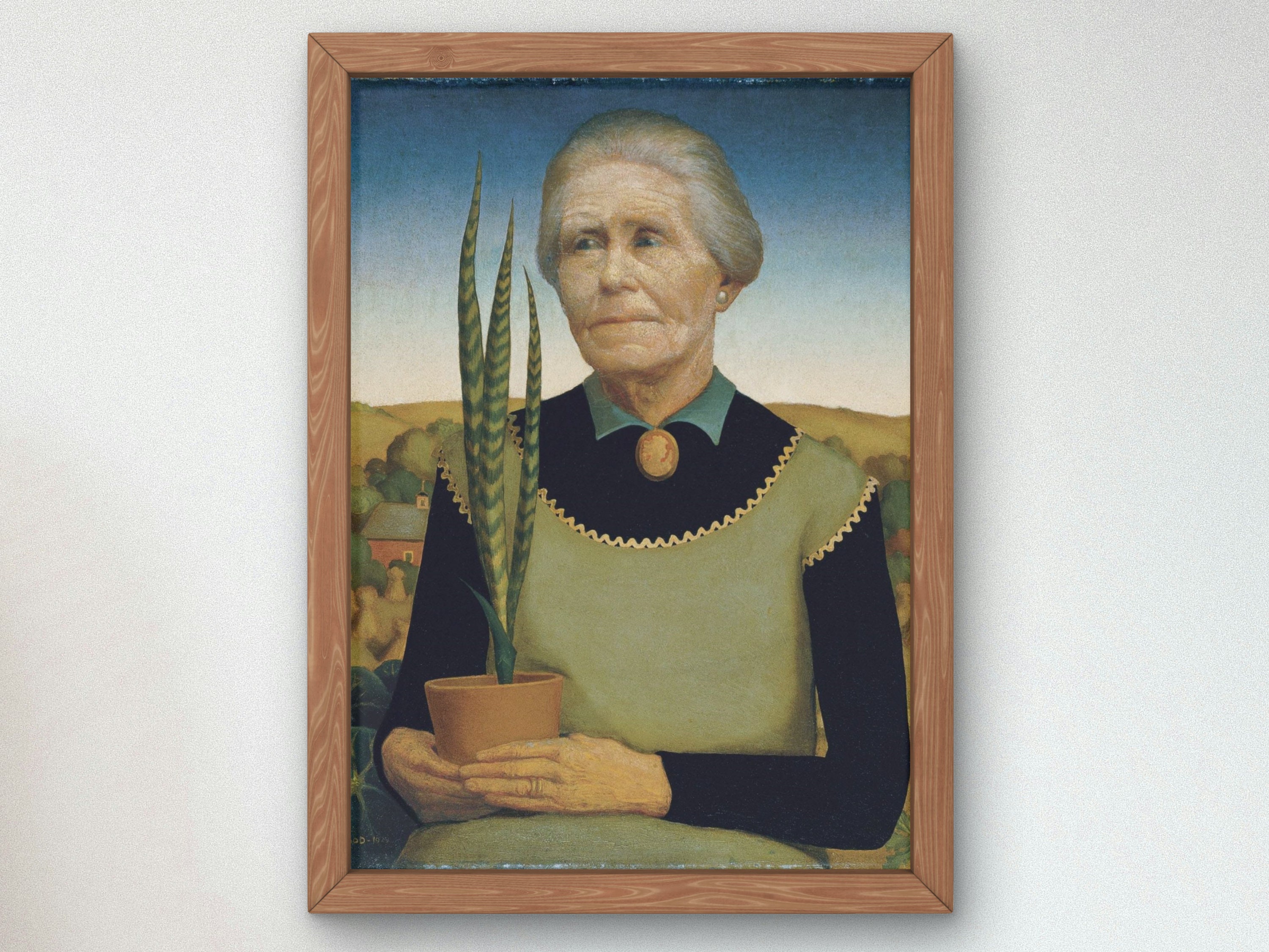 Woman with Plants by Grant Wood 1929, Museum Quality Oil Painting print home decor wall art, Elegant home decor artwork American Artist