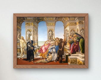 May include: A framed painting depicting a scene with multiple figures in a classical setting. The figures are dressed in colorful robes and appear to be engaged in a dramatic interaction. The painting is set against a backdrop of architectural columns and arches, creating a sense of grandeur and depth.