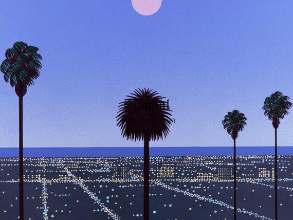 永井博　B2ポスター　HIROSHI NAGAI POSTER SUNSET Sunset by Hiroshi Nagai Art Print Poster, 80's Aesthetic