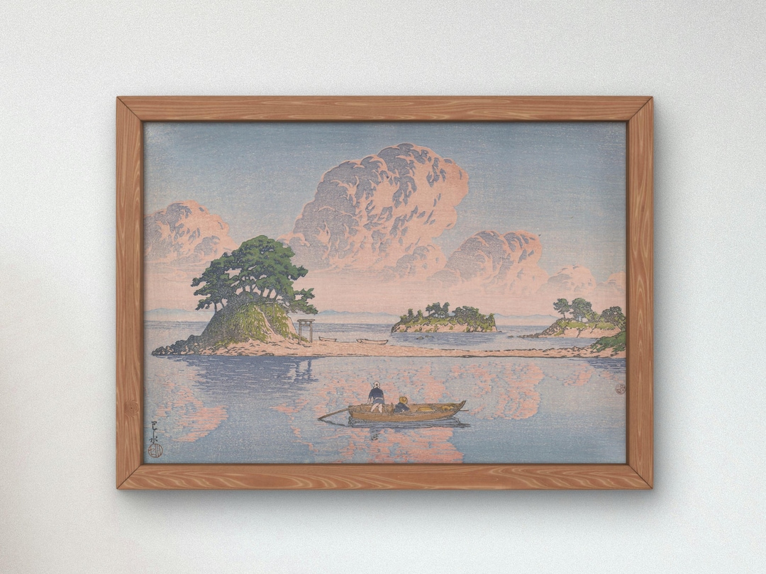 川瀬巴水作「島原九十九島」1922年、日本美術館品質のプリント、浮世絵