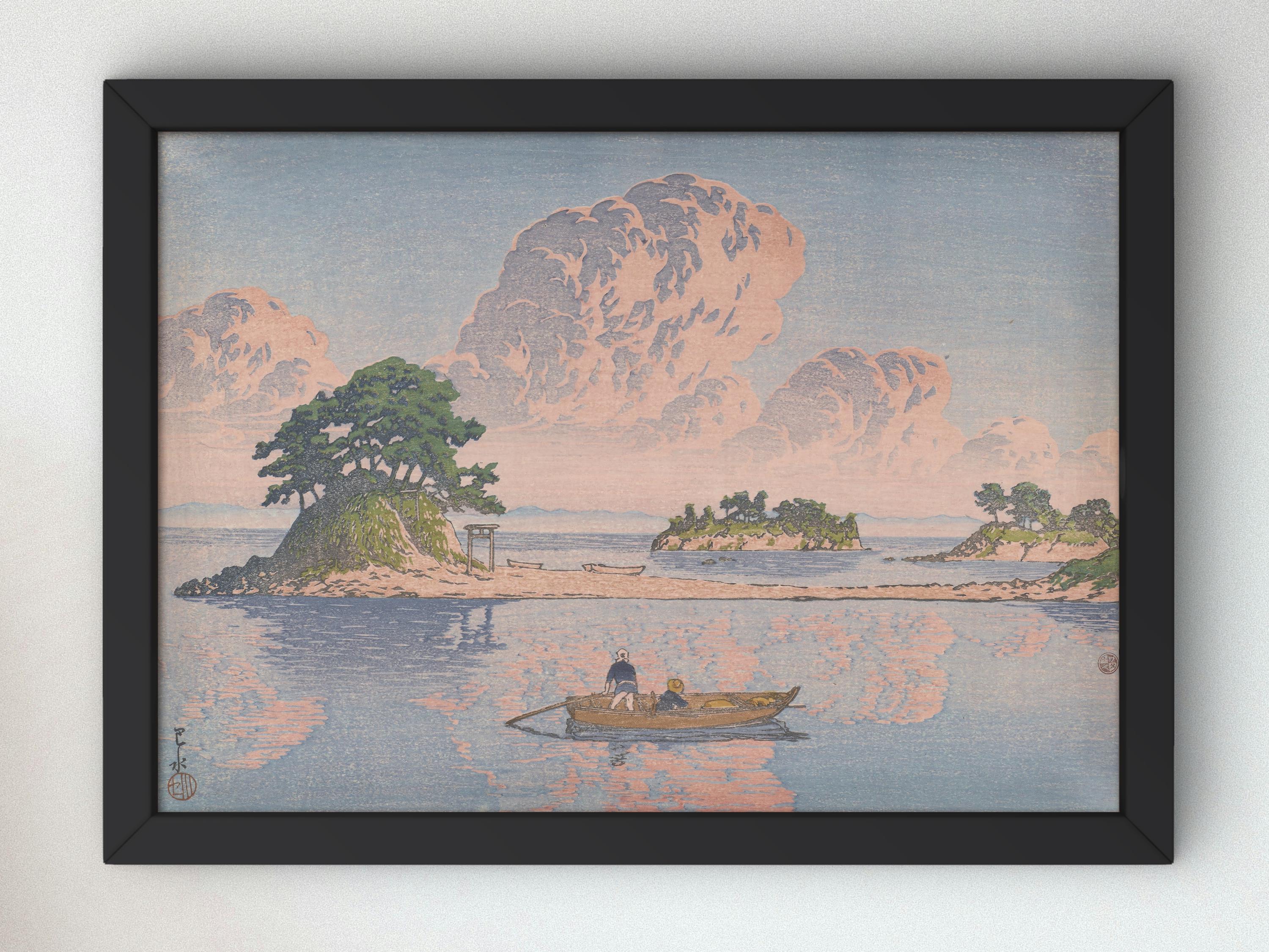 川瀬巴水作「島原九十九島」1922年、日本美術館品質のプリント、浮世絵