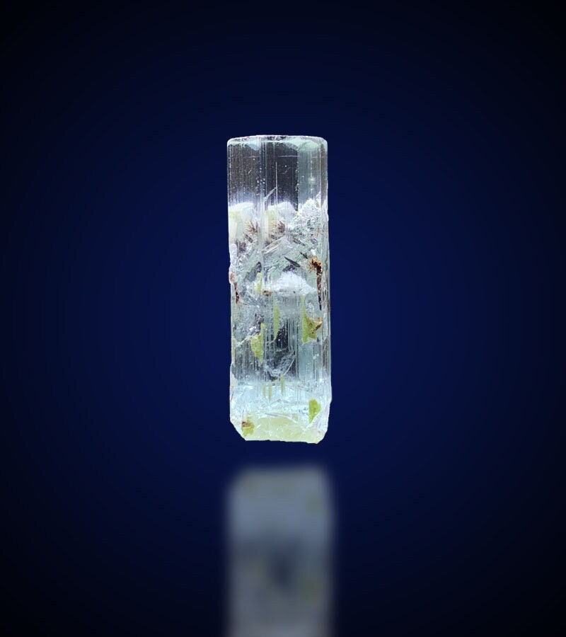 Transparent Blue Aquamarine Crystal With Natural Tourmaline Inclusions inside,Mineral Specimen, Fine minerals, Black Tourmaline, 5.43 Gram