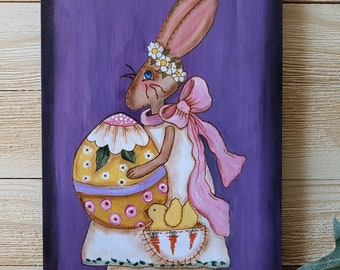 Hand painted Primitive Easter Bunny Sign