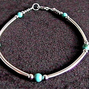 Turquoise and Sterling Silver Tube Style Bracelet Available 6 - 8 Inch Lengths Available