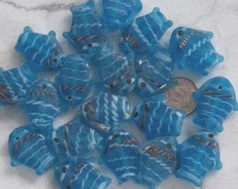 Aqua Frosted Glass Lampwork Striped Fish Beads (10)