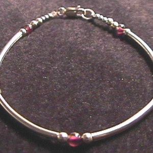 Garnet and Sterling Silver Tube Bracelet Available in 6&quot; - 8&quot; Inch Lengths Available
