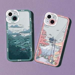 Custodia per telefono con arte estetica giapponese, custodia per iPhone 15 14 13 12 11 Pro Max Samsung Galaxy S23 S24 Ultra S21 S22