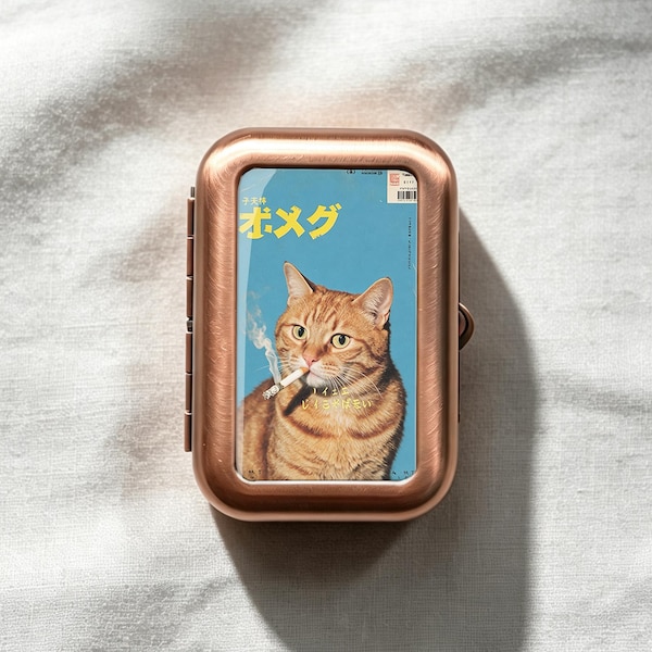 Vintage Japanese Smoking Cat Pocket Ashtray, Sealed Portable Travel Ash Container, Retro Kawaii Mini Ashtray, Unique Gift For Smokers