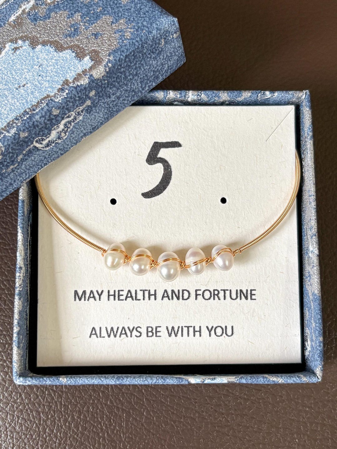 Five Natural Pearls Gold Kids Bangle, Health & Fortune Wish Birthday ...