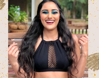 Super Soft Cropped Halter Top with Mesh Center made in NYC