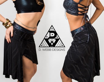 Asymmetric Skirt in Black with Iridescent Sparkly Sequins - Ethically Made in NYC