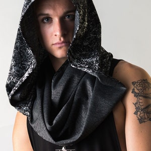 Unisex Matte Silver Gray Black Printed Infinity Hood Scarf
