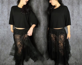Coven Asymmetric Black Lace Skirt | Limited Edition Dead-Stock Fabric | Black Sheep Holidays Market