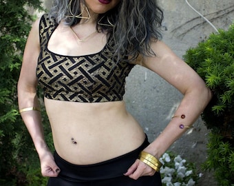 Golden and Black Crop Top – Sleeveless Scoop Neck - made in NYC