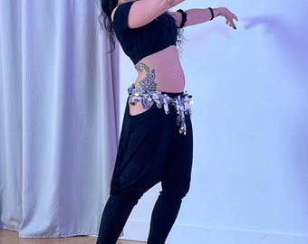 Black Glitter Harem Pants with Cut Outs -DWebb Original Style made in NYC