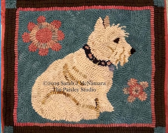 Scottish Terrier Rug Hooking PATTERN on Hand-Drawn on Premium Linen