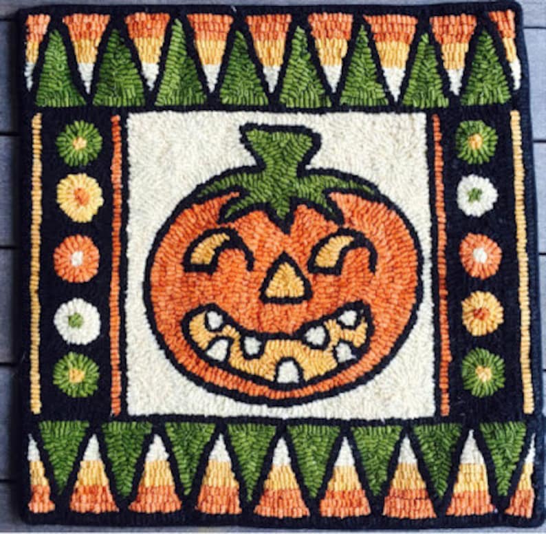 Rug Hooking PATTERN Pumpkin Halloween HandDrawn on Linen Etsy