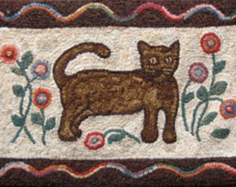 Rug Hooking PATTERN Garden Cat on linen