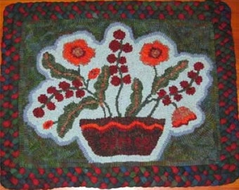 Antique Floral Hooked Rug PATTERN on linen