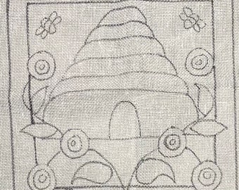 Rug Hooking PATTERN Primitive Folk Art Bee Skep on Linen - Etsy