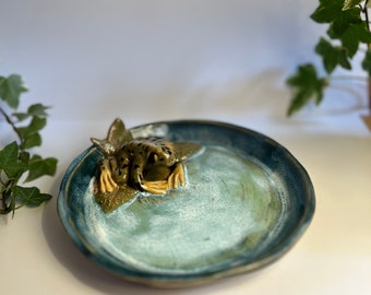 Handmade ceramic bowl “cute little bird at the edge of the pond”