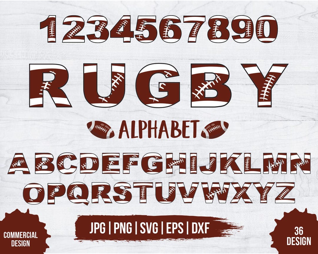 64 Rugby Lettering Football Alphabet and Numbers SVG Bundle, Football Font SVG, Rugby SVG ...