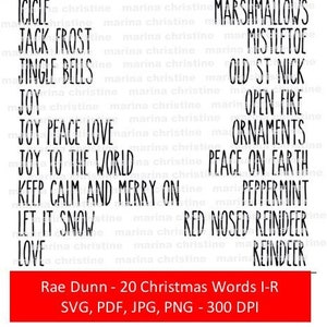 Rae Dunn inspiriert (20) Weihnachten Worte (I-R) - Cricut, Silhouette Vinyl Wärmeübertragung - Svg, Png, Pdf, Jpg Digital Download