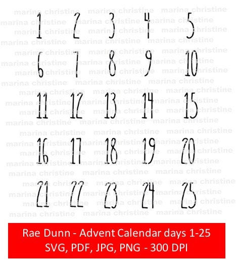 Download Rae Dunn Inspired 1-25 Christmas Advent Calendar Numbers ...