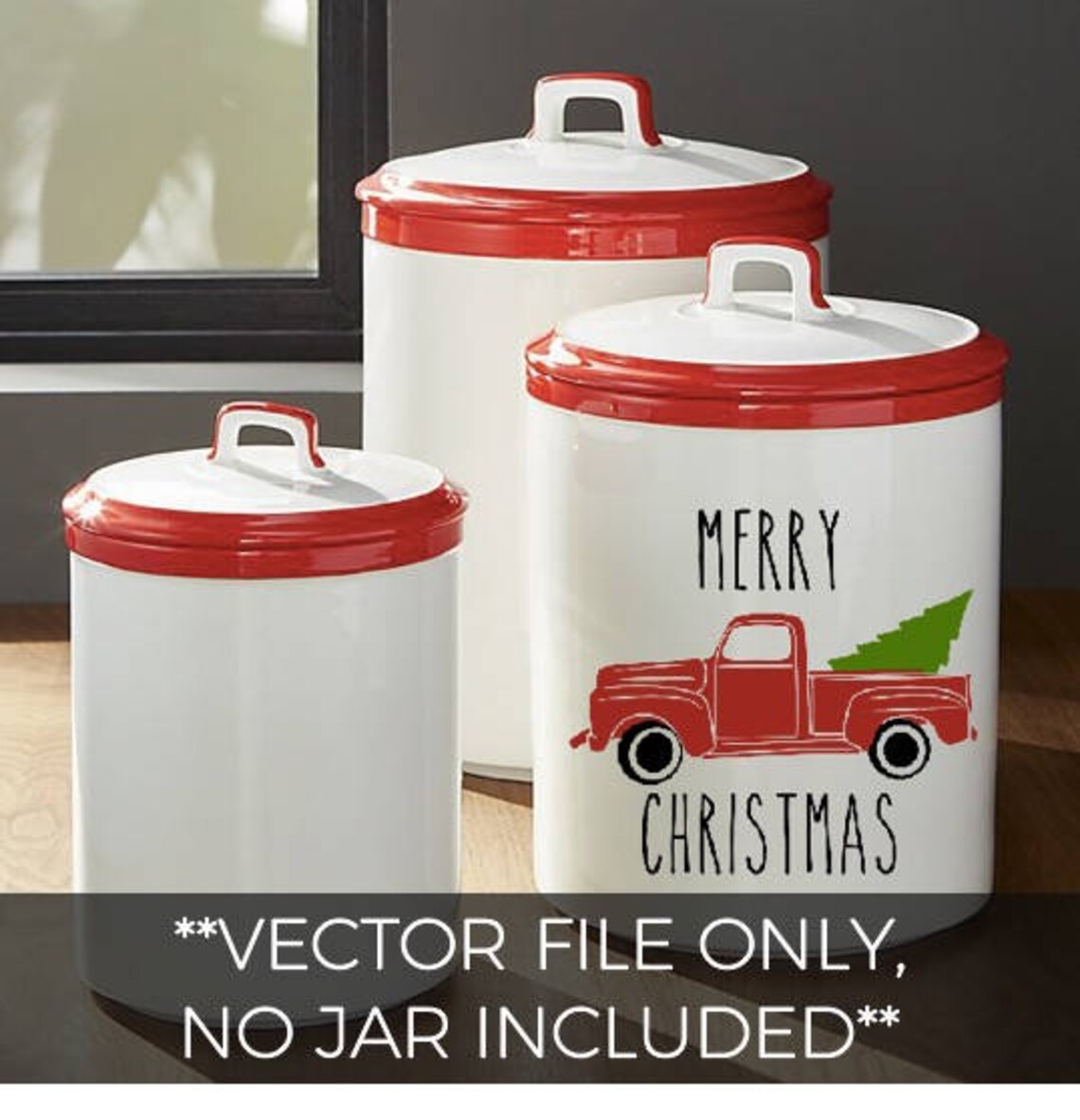 Rae Dunn Inspired Red Merry Christmas Tree Truck Cricut, Silhouette