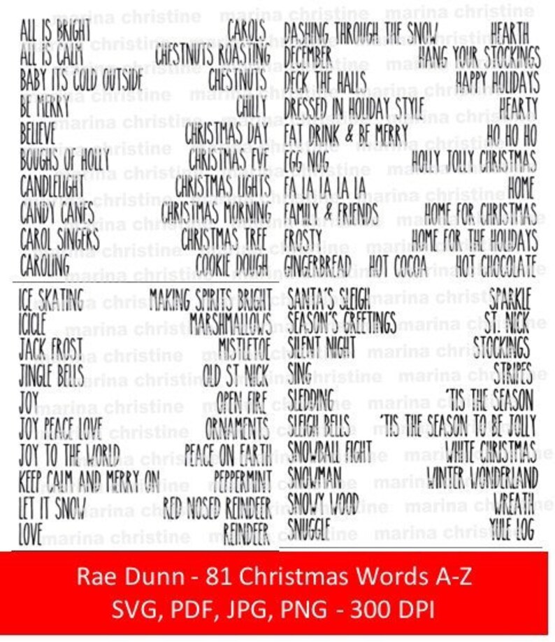 Words With Rae ALL 112(!!) Rae Dunn Inspired Christmas Words & Phrases - Cricut ...