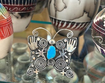 Alex Sanchez Symbolic Sterling Silver Butterfly Turquoise Navajo