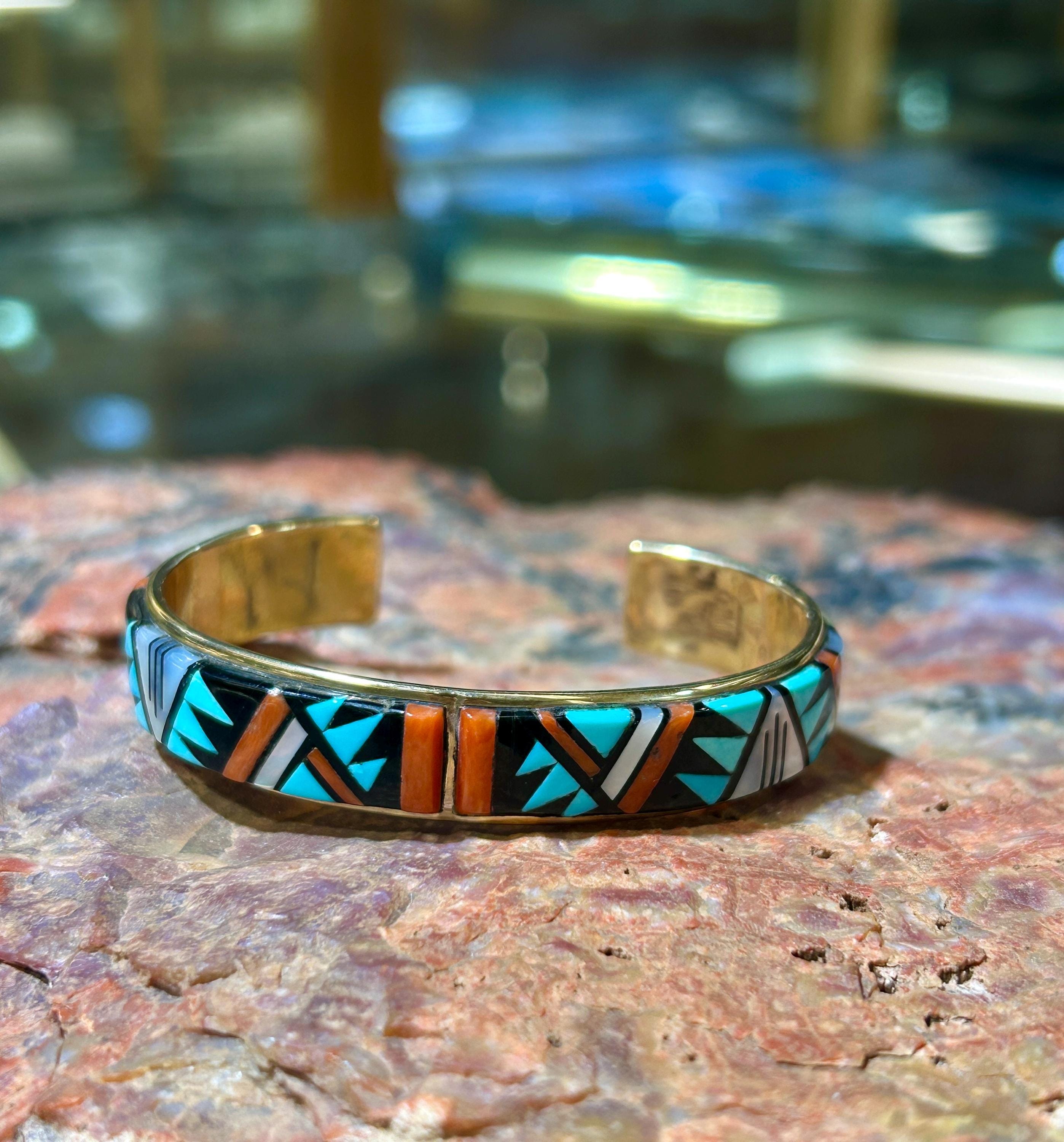 14KT Gold Donald and Viola Eriacho Zuni Vintage Multistone Inlay