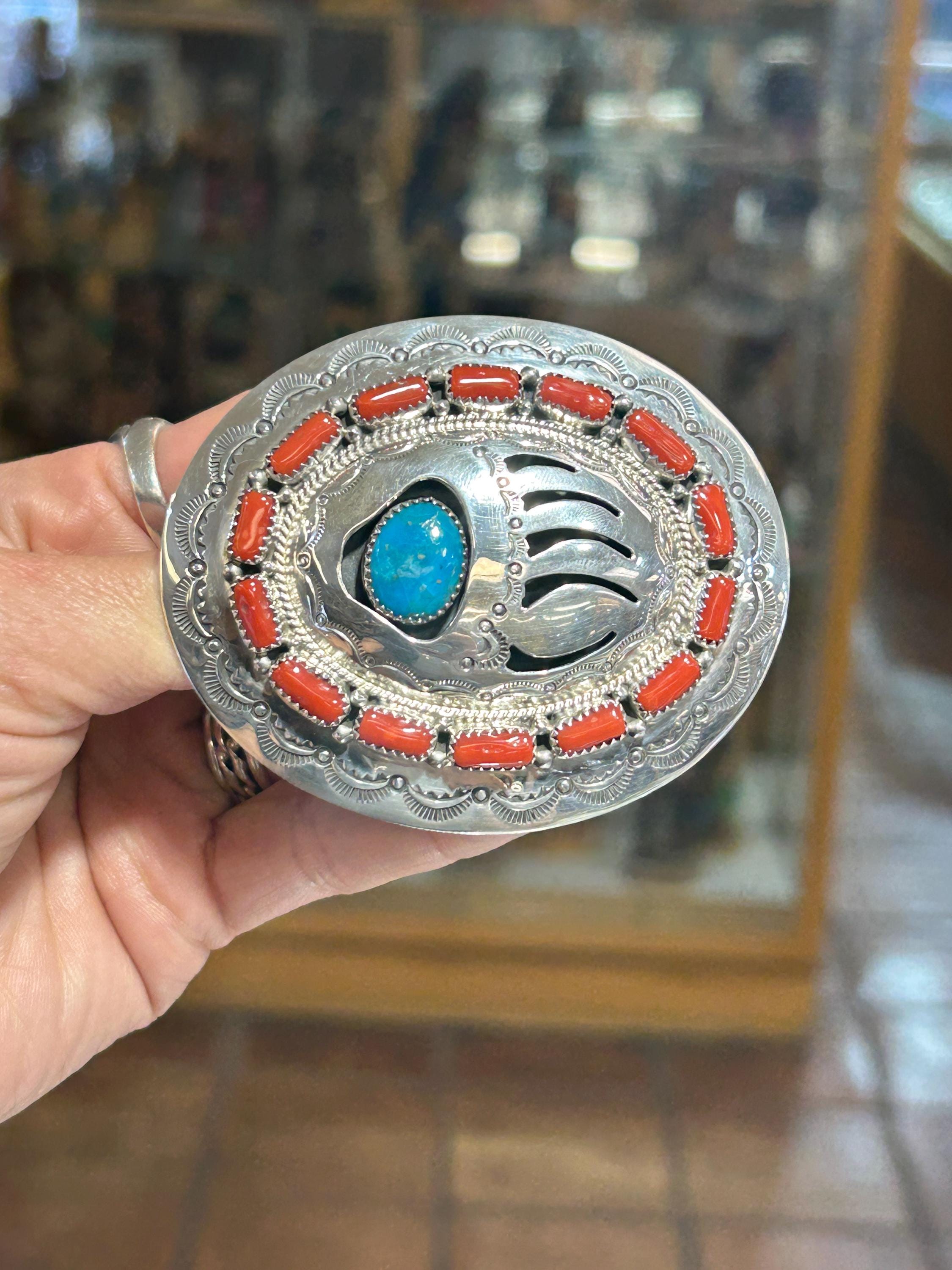 COPY - Vintage Navajo DC Stamped Turquoise Red Coral Genuine Bear Claw Belt Buc… I bought this a few years ago, but never wore it  main image 4