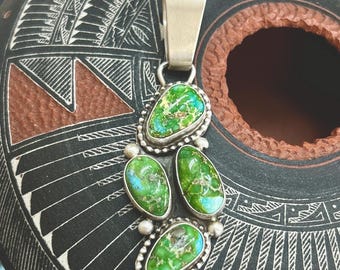 Sonoran Turquoise Sterling Silver 4 Stone Navajo Handmade Pendant