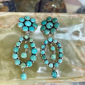 Federico Jimenez Sterling Silver Large Turquoise Dangle Earrings