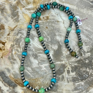 Navajo Handmade Turquoise Beaded Sterling Silver Navajo Pearls Necklace