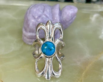 Blue Gem Turquoise Sterling Silver Sandcast Navajo Handmade Ring