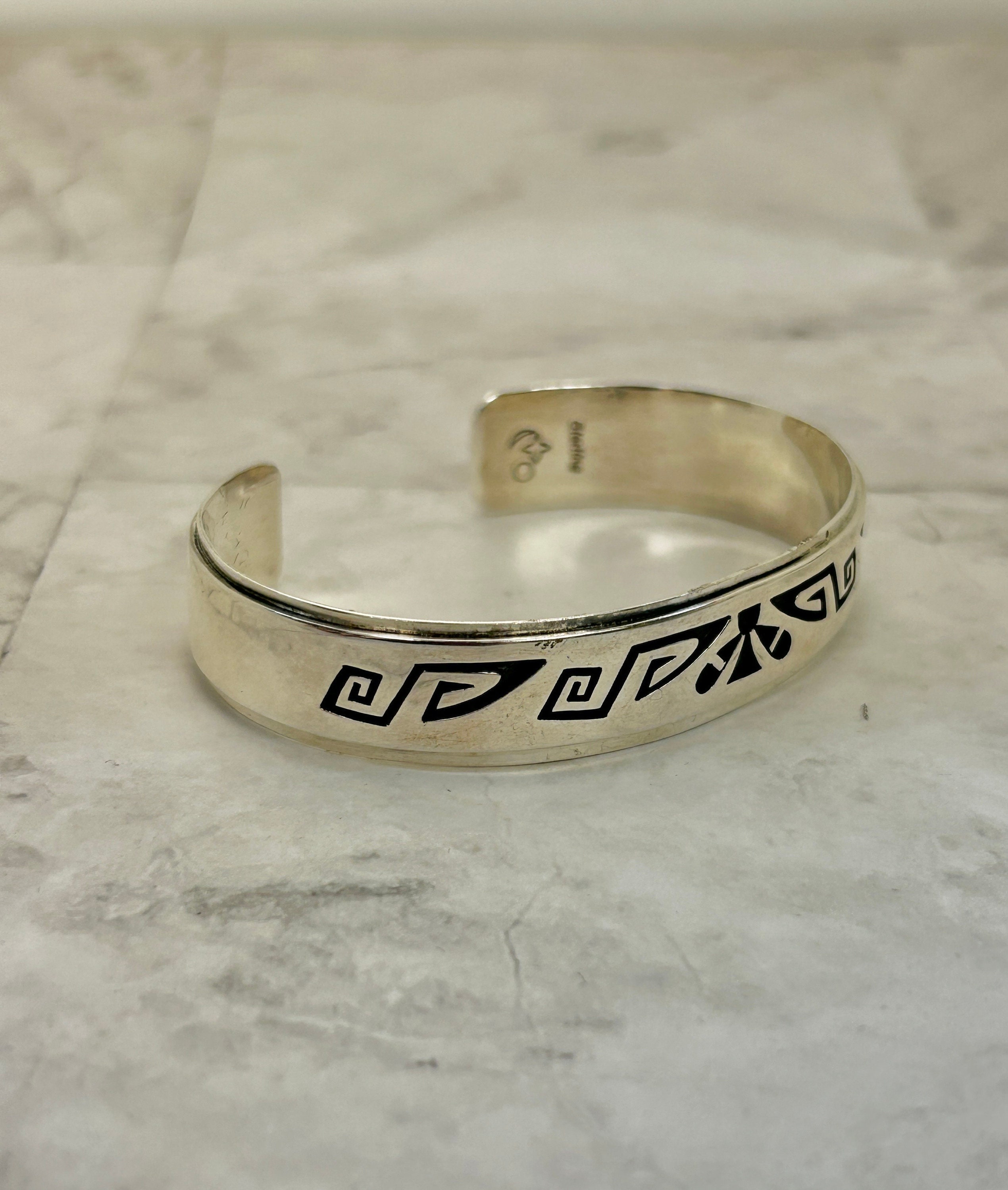 Hopi Handmade Sterling Silver Symbolic Mens/womens Cuff Bracelet 