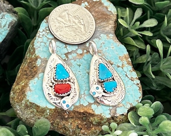 Effie Calavaza Vintage Zuni Snake Pendant, Turquoise Coral Sterling Silver